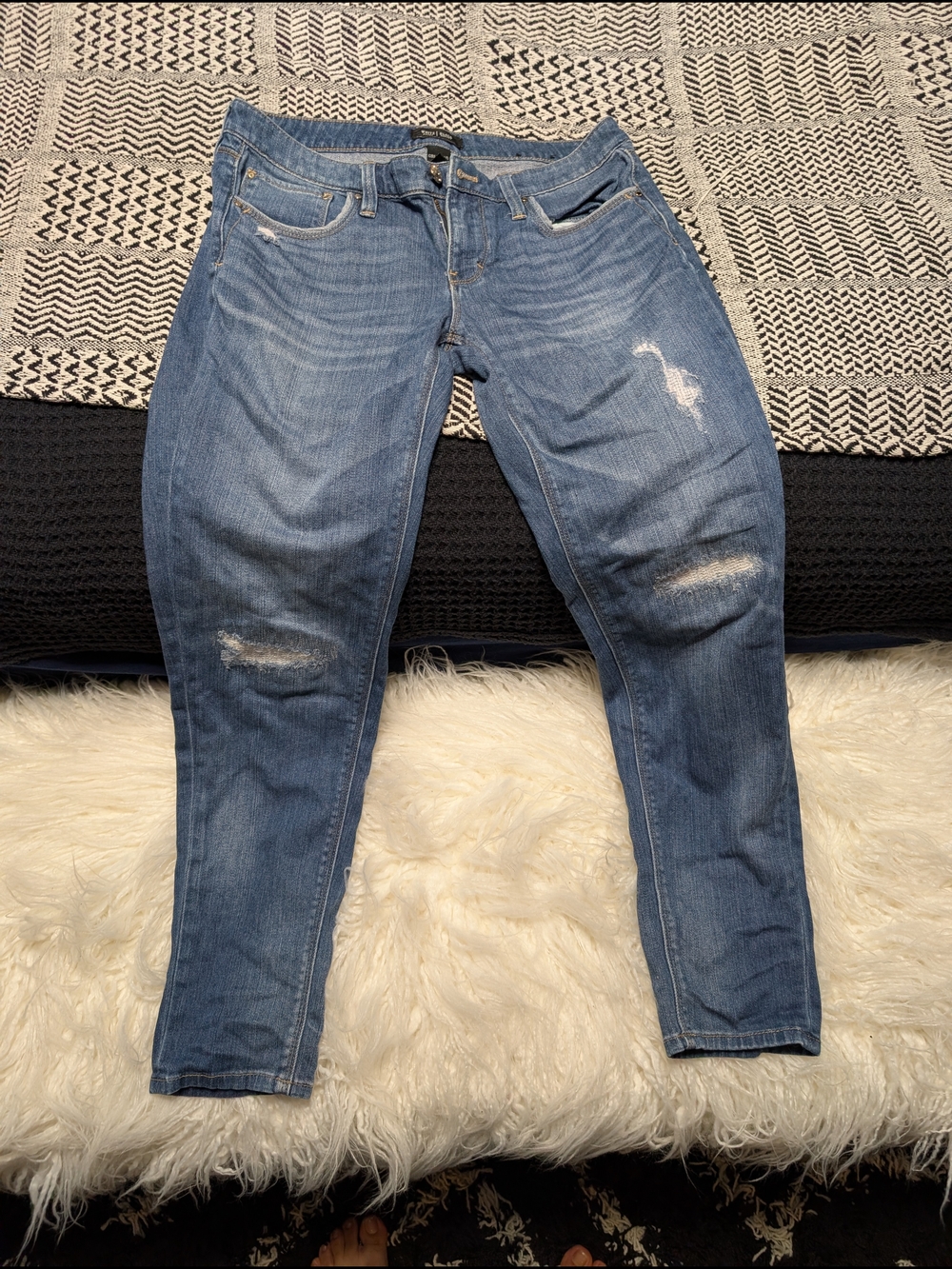 White House Black Market Boyfriend Jeans in Light Blue Distressed Wash